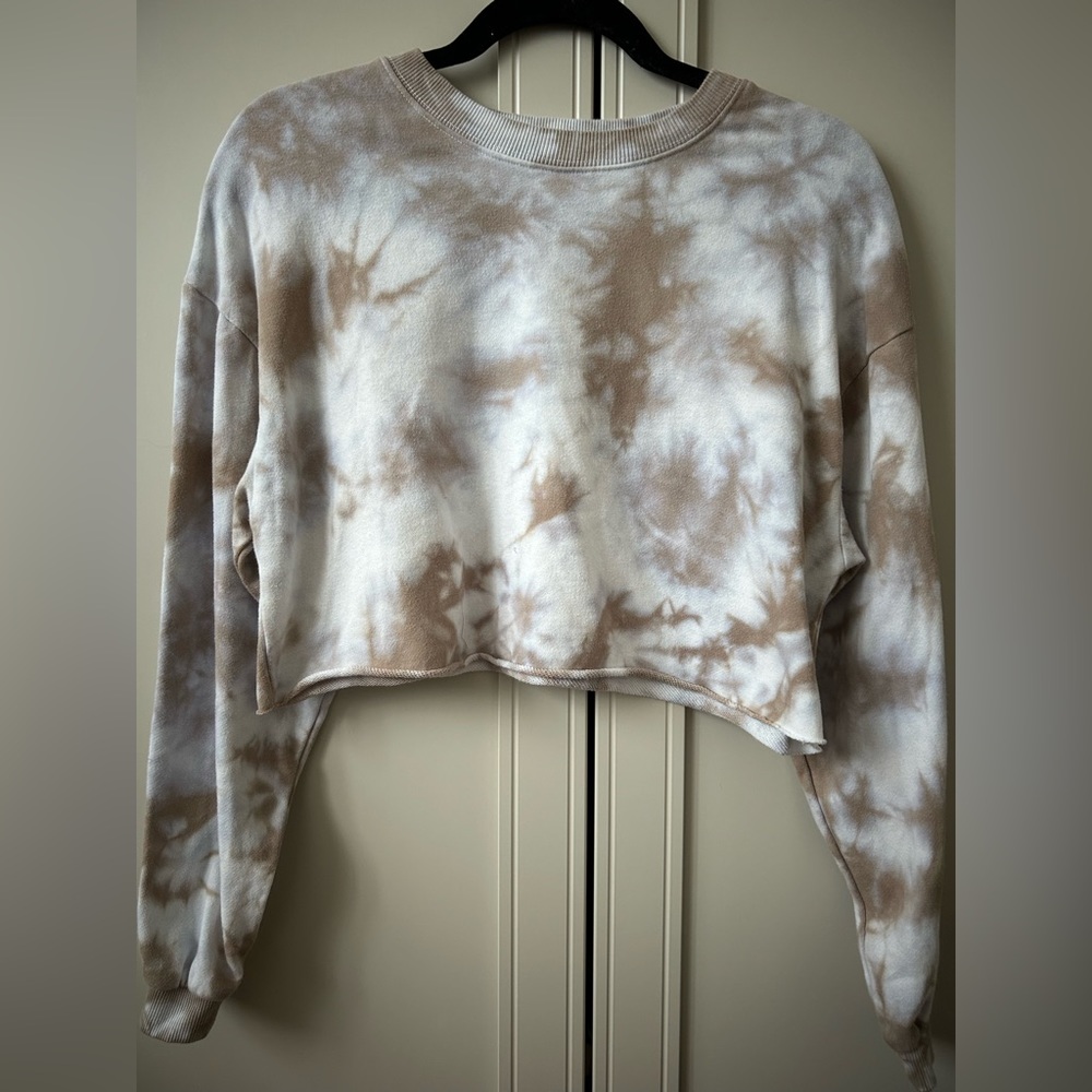 garage, cropped hoodie , beige and white, size xs